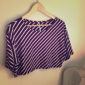 Free People Maroon Burgundy Striped Crop Tee Shirt